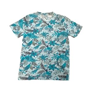 Pacific Blue Tropical Floral Print Shorts in Teal & Gray Short Sleeve tshirts L